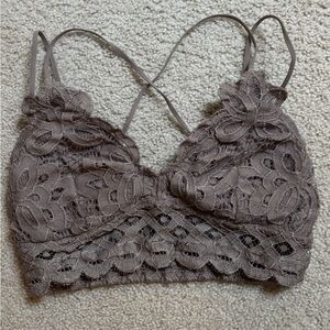 Pink Lily Lace Bralette in Taupe